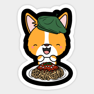 Dog eating Spaghetti - corgi Sticker